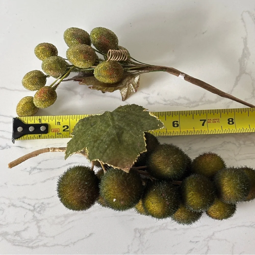 Set of two artificial beaded/ sugared grapes in greens